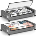 Under Bed Storage Containers with Wheels - Foldable Organizer Bins for Blankets, Clothes, Shoes, Toys, and Comforters.Capacity, Space Saving, Easy Pull Out, Clear PVC (Gray-2)