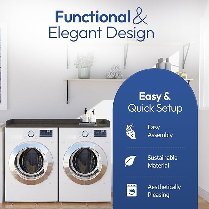 OfficeSimpli Washer Dryer Countertop, Made in USA, Non-Slip Pads, Laundry Room Wood Topper, Washer Dryer Cover for Top, Laundry Countertop, Laminate Finish (Tenino Grey, Standard (27.5" x 54"))