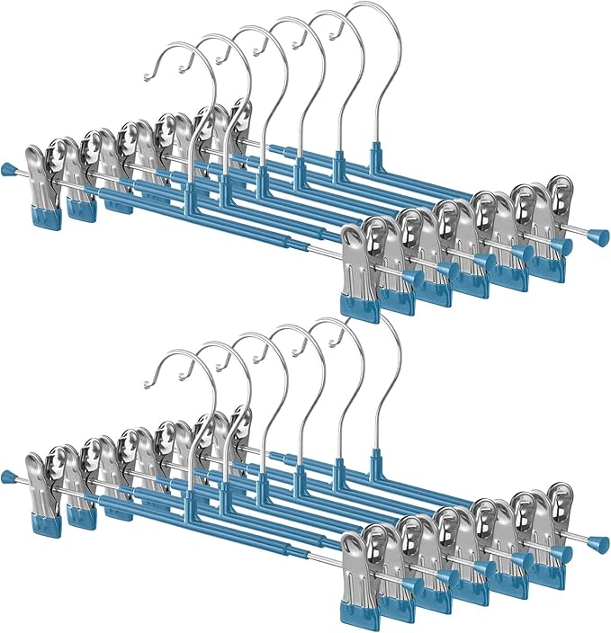20 Pack 12Inch Heavy Duty Pants Skirt Hangers with Clips,Metal Trousers Hanger for Jeans Black Non Slip Women Shorts Hangers Saving Space Clothing Hanger for Adult,Men,Children,Kid,Baby