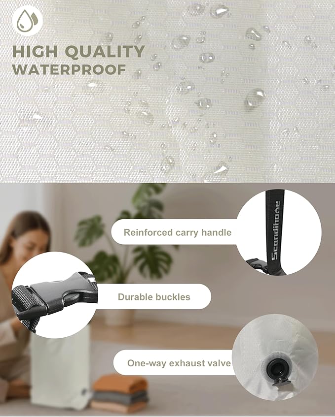 Travel Laundry Bag, Pump-free Vacuum Compression Dirty Clothes Bag, Large Reusable Waterproof & Washable Laundry Bag, Wet and Dry Bag, Ideal for Suitcases, Laundromats (1 Pack) White