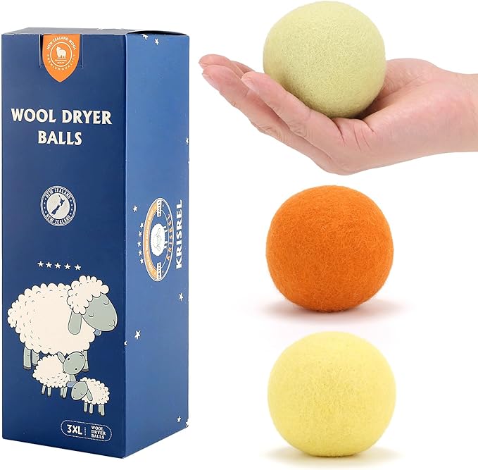 Wool Dryer Balls Handmade 3 Pack XL,Organic Laundry Dryer Balls,100% New Zealand Wool Natural Fabric Softener,Reusable 1000 Loads,Wrinkles Free, Shorten Drying Time,Baby Safe (3 Pack,Winter Sunshine)