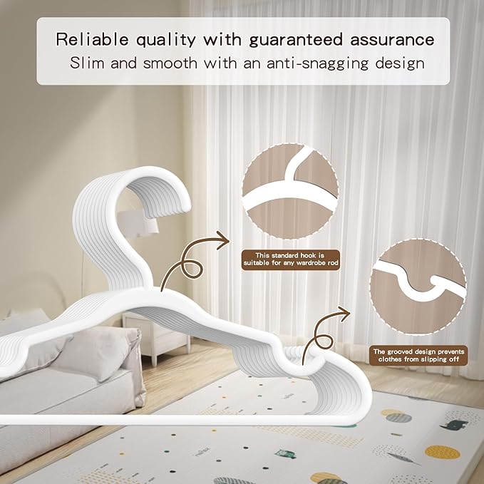 100 Pack Baby Plastic Hangers,12.83" Ultra-Thin,Non-Slip Hangers for Children. Ideal for Closets and Nurseries.Designed for Newborns and Children's Clothing,Including Trousers,Coat,Dresses.(White)