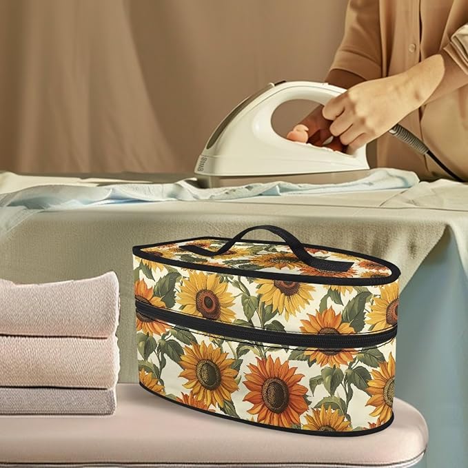 Vintage Sunflower Print Steam Iron Case Portable Travel Steamer Carrier Bag with Handle Handheld Iron Storage Case Iron Accessories, Case Only