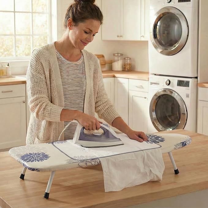 SheeChung 12.5"x32" Small Ironing Board Cover and Pad,Fits Mini Table Top Ironing Board,Extra Thick Padding,Elastic Cord&Fasteners,Heat Resistance(Ironing Board Not Included)
