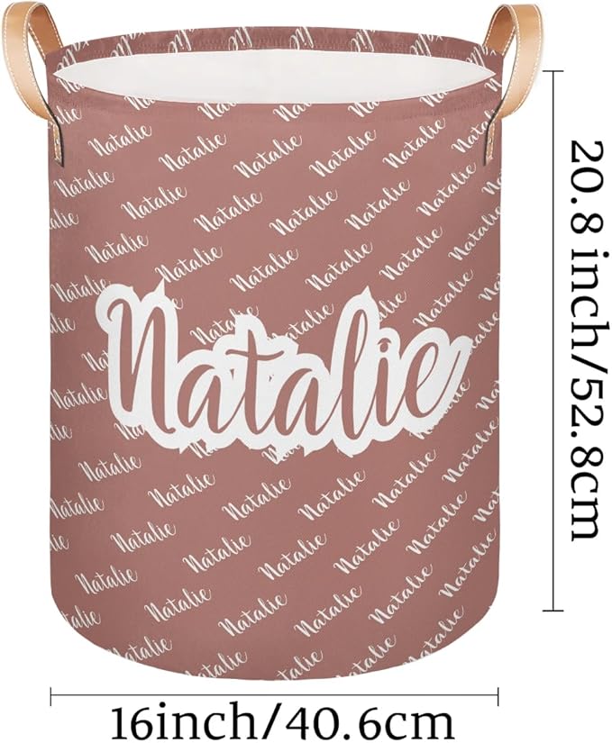 Personalized Laundry Basket, Custom Gift Laundry Hamper, Collapsible Nursery Waterproof Laundry Baskets, Dirty Clothes Toy Hamper with Handles Name Brown