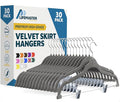 Lifemaster Velvet Skirt Hangers – with Adjustable Clips, 360 Degree Swivel Hook, and Non-Slip Shoulder Notch, Holds Up to 10 lbs, for Organizing Skirt, Pants, Dress, and Clothes, Pack of 30, Gray