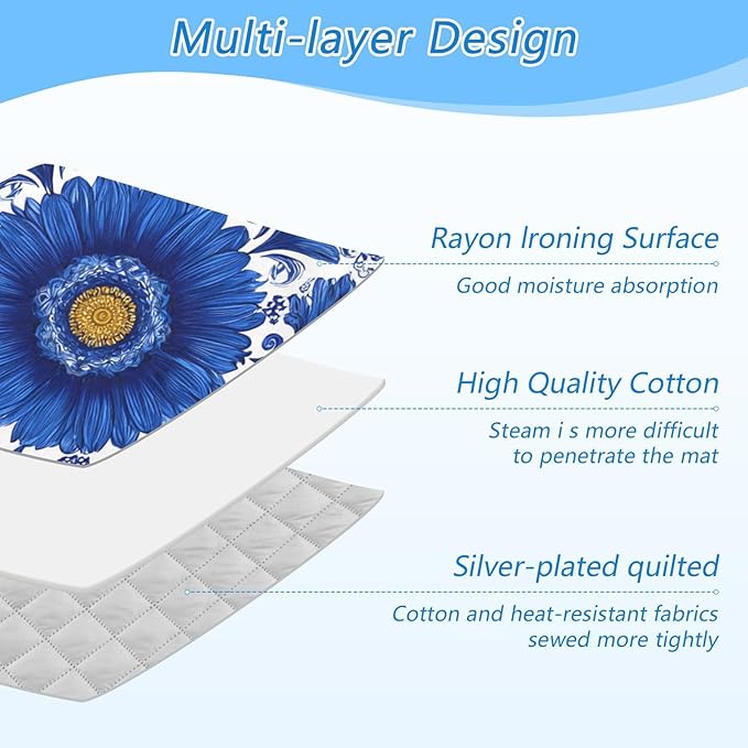Ironing Mat Pad for Table Portable Travel Iron Blanket Ironing Board Covers Pressing Mat Heat Press Pads 27.6x47.2 Inches Blue and White Sunflowers33