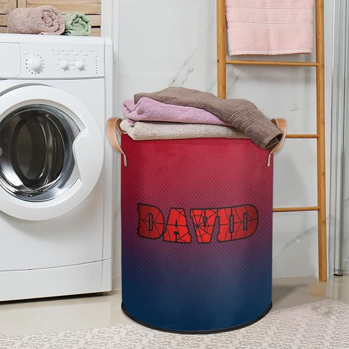 Red Spider Wed Personalized-Laundry-Hamper-Basket for Kids Custom Name Collapsible Storage Organizer Bin Dirty Clothes Toys Hamper for Boys Nursery in Laundry, Bedroom, Bathroom