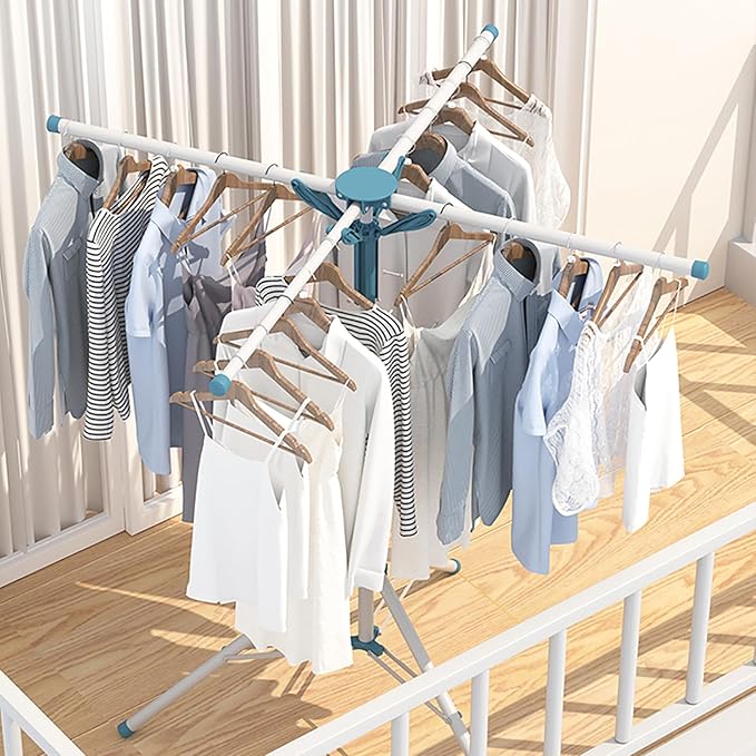 Clothes Drying Racks, Height-Adjustable 52 Inches Updated Version,Stainless Steel for Indoor Outdoor,Length Adjustable Saves Space,with 20 Windproof Hooks (Tripod Rack, 52")