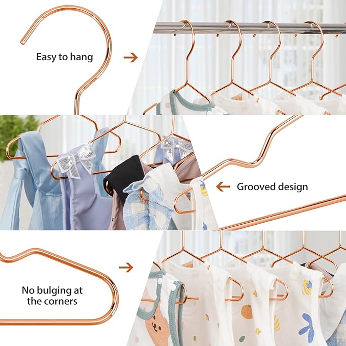 VWV Copper Hanger, 20 Pack 9.84 Inch Kids Baby Metal Hanger, Sturdy Baby Hangers for Wardrobe, Space Saving Toddler Hangers