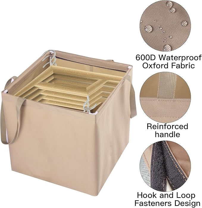 Hanger Storage Bag Clothes Hanger Organizer Holder with Handles Hanger Storage Square Bag for Space Saving, Brown 600D Oxford Waterproof Fabric Straight Standing Hanger Caddy(Square)