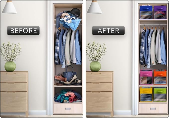 Sorbus 13 Inch Storage Bins with Clear Window - 6 Foldable Baskets for Organizing Clothes, Toys, Books - Sturdy Collapsible Fabric Storage Cubes with Handle - Storage Baskets for Shelves, Closets