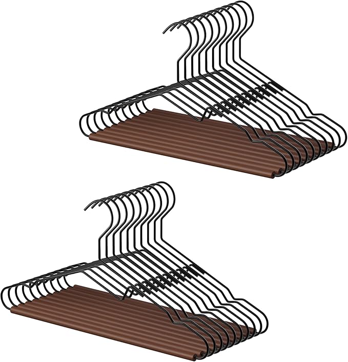 StorageWorks Wire Hangers with Wooden Bar, Heavy Duty Metal Hanger for Pants, Coats, Shirts, Jackets and Suits, 20 Pack