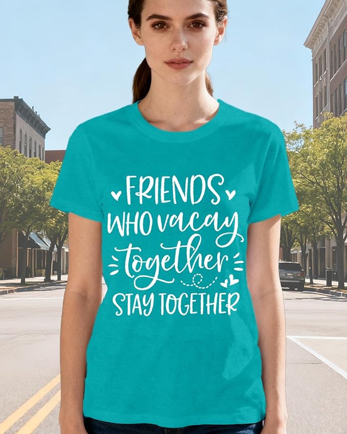 Best Friend Shirts for Women Bestie T-Shirt Friends Who Vacay Together Stay Together Tee Tops