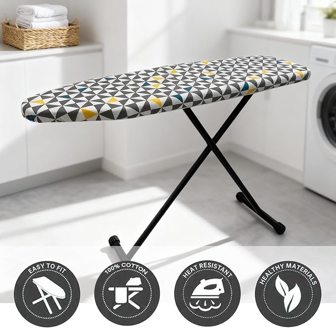 Ironing Board Cover and Pad, Sewn-in Thick Feltpads, Elastic Edge,12"x36"Scorch & Stain-Resistant Replacement Ironing Board Cover, Fits Standard Ironing Boards, Durability & Easy to Install