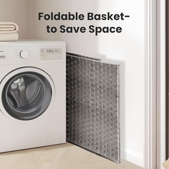 NEWBULIG Foldable Laundry Hamper with Lid, 29.1 Gallon (110L) Large Capacity Clothes Basket, Three Insert Storage Organizer Bin for Bedroom, Bathroom & Laundry Room, Grey