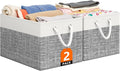 Storage Bin,Collapsible Storage Basket For Organizing,Large Storage Boxes With Rope Handles,Storage Containers,White & Grey,2 Pack