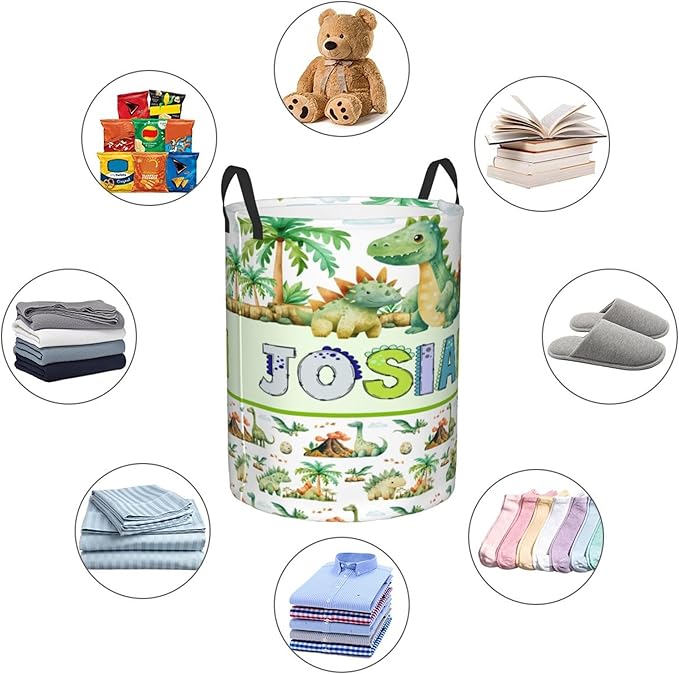 Personalized Dinosaur Laundry Basket For Baby Kids Boys Girls Adult Custom Hamper Basket With Name For Bathroom Bedrooms Collapsible Baby Laundry Basket, Dirty Clothes Hamper With Handles