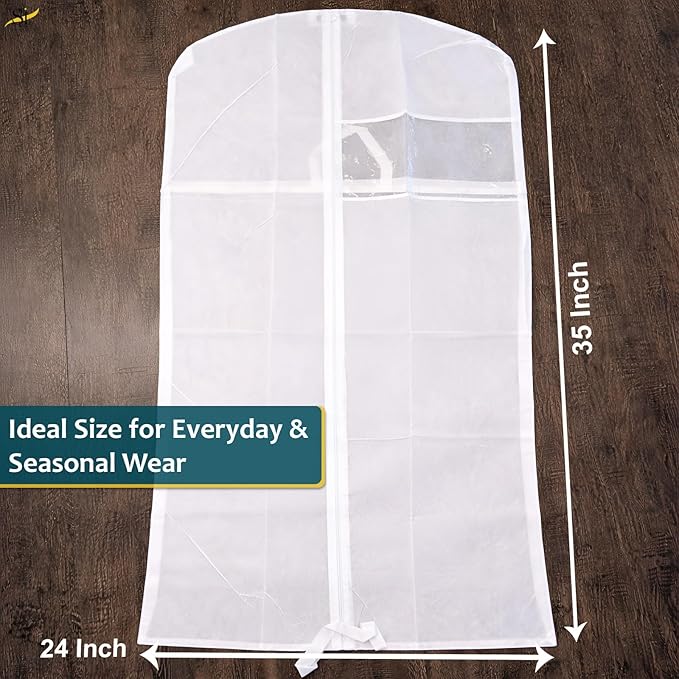 43" Garment Bags for Hanging Clothes, Pack of 3 Suit & Dress Covers for Storage and Travel, Long Gown Bags with Zipper, Classic White