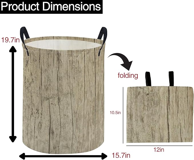 ESSME Kids Laundry Basket,Wood Hamper Collapsible Canvas Waterproof Storage Bin for Boys, Cute Hamper,Gift Baskets(Wood grain)
