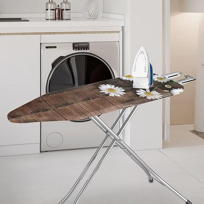 Wood Dasiy Floral Ironing Board Pad Ironing Board Cover and Pad 15" x 54" Scorch Resistant Padding Heavy Duty Iron Board Pad Standard Size Extra Thick Iron Board Cover Replacement