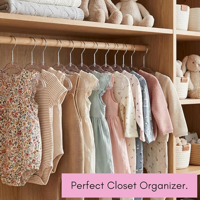 CONCEPTS 20 Pack Baby Hangers Kids Acrylic Non Slip Glitter Clothes Hangers for Toddler Infant Newborn Closet Organizer Small Hangers for Baby Clothes Pants Shirts Space Saving Nursery