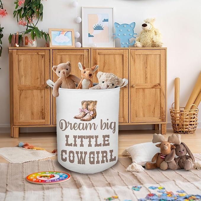 Cowgirl Nursery Laundry Basket, Toybox for Girls Room, Western Baby Cowgirl Laundry Basket Hamper Waterproof Collapsible Clothes Toys Storage Bin Organizer for Kids Room Playroom Bathroom