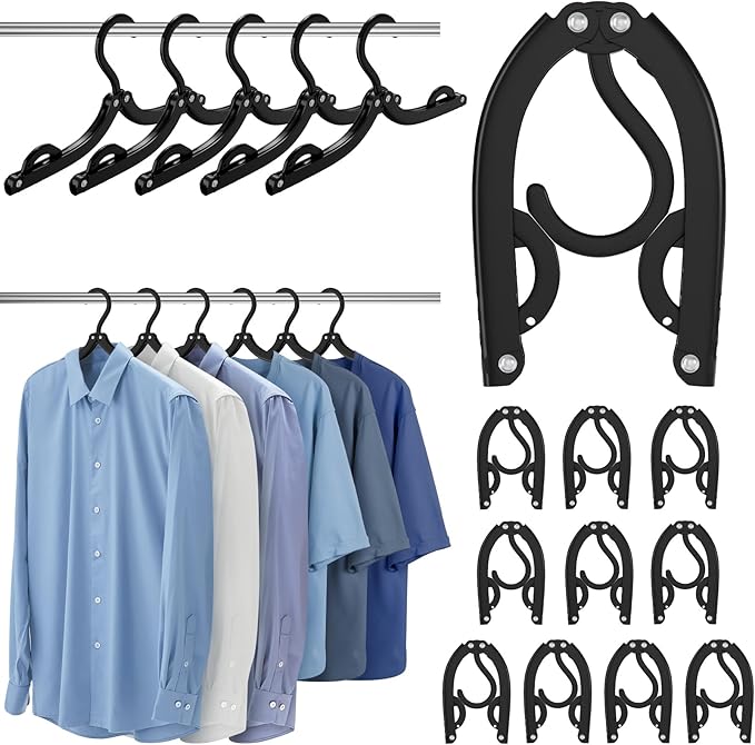 10 Pcs Portable Travel Hangers for Cruise Ship Essentials 2026, Plastic Folding Foldable Hangers Clothes Drying Rack Travel Accessories for Suitcase, RV, Camping, Flying, Hotel, Road Trip (Black)