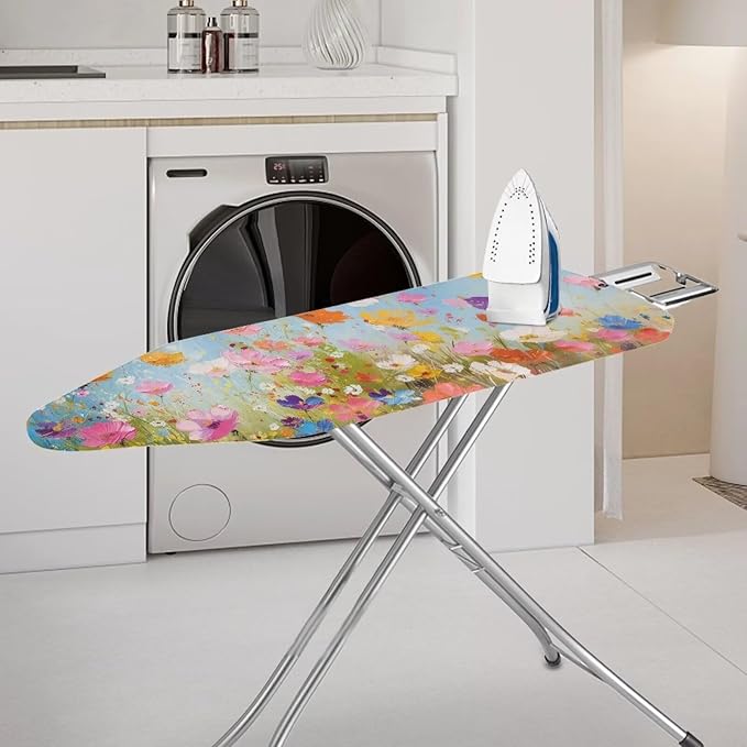 Flower Butterfly Ironing Board Cover and Pad Heat Reflective Stain Resistant Iron Board Cover with Padding Standard Size 15x54 Pressing Cloth for Ironing