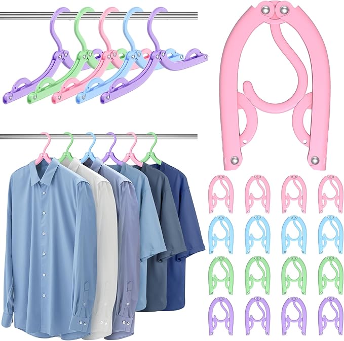 16 Pcs Portable Travel Hangers for Cruise Ship Essentials 2026, Plastic Folding Foldable Hangers Clothes Drying Rack Travel Accessories for Suitcase, RV, Camping, Flying, Hotel, Road Trip (Multi)