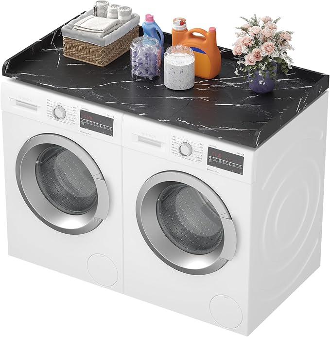 Lifewit Washer Dryer Countertop, Melamine Covers with Edge Rails for The Top, Laundry Room Storage and Organization, Spice Type, Hold 200lbs, Black Marble, 54" x 27.5"