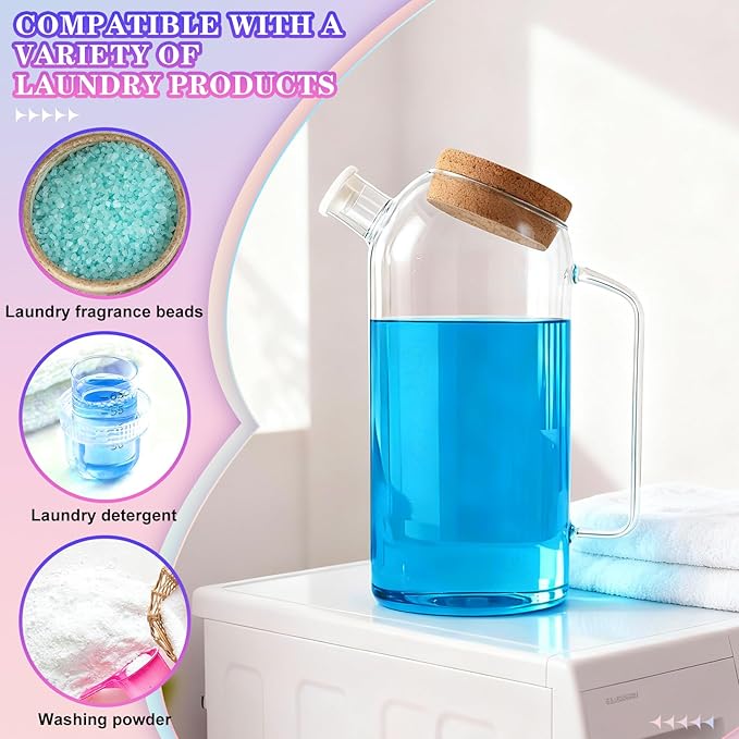 TLY 2 Pack Glass Laundry Detergent Dispenser with Tray,60oz Tilted Spout Laundry Soap Container for Laundry Room Organization Detergent Storage Containers for Powder