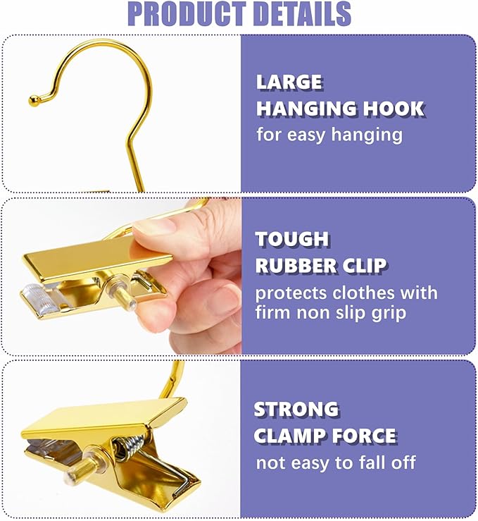 Amber Home 24 Pack Gold Boot Clips for Closet, Gold Boot Hangers with Hooks, Laundry Hooks, Clothes Pins, Portable Home Travel Hangers for Hat, Towels, Bras, Socks