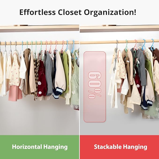 60Pack Kids Hangers, Extendable & Stackable Baby Hangers, Mix-Colors Toddler Hangeres for Toddler Children Kids Teen, 11~14Inch Non-Slip Plastic Kid Hangeres, Babys Clothes Hanger