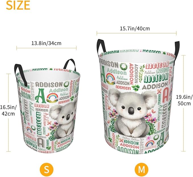 Personalized Koala Laundry Basket For Baby Kids Boys Girls Adult Custom Hamper Basket With Name For Bathroom Bedrooms Collapsible Baby Laundry Basket, Dirty Clothes Hamper With Handles