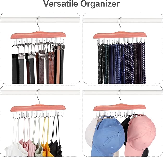 TOPIA HANGER Bra Hangers for Closet Organizer, Cedar Wooden Hangers with 20 Hooks, 2 Packs Hold Up to 80 Bras, Tank Top Hanger Space Saving, Belt Hanger-CT58U