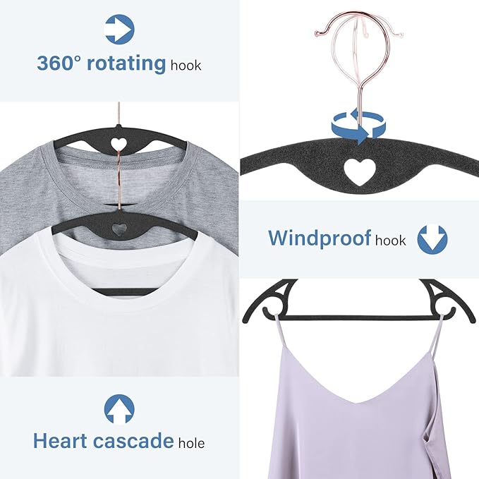 IEOKE Velvet Hangers 50 Pack: Felt Clothes Hangers Heavy Duty Shirt Sweater Hangers No Shoulder Bump Non Slip Slim Thin Coat Hangers for Closet - Black Grey