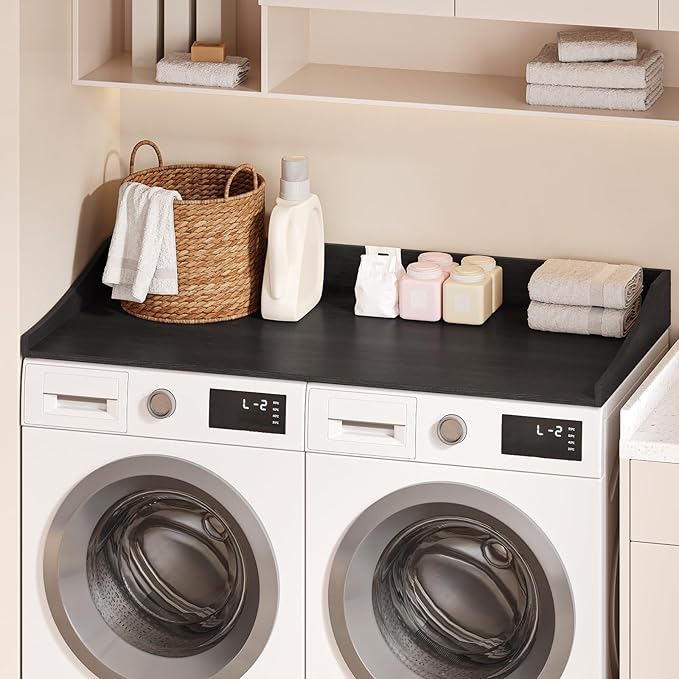 Washer and Dryer Countertop, 54'' Laundry Room Countertop Organization Laundry Table for Folding Clothes and Storage, Black