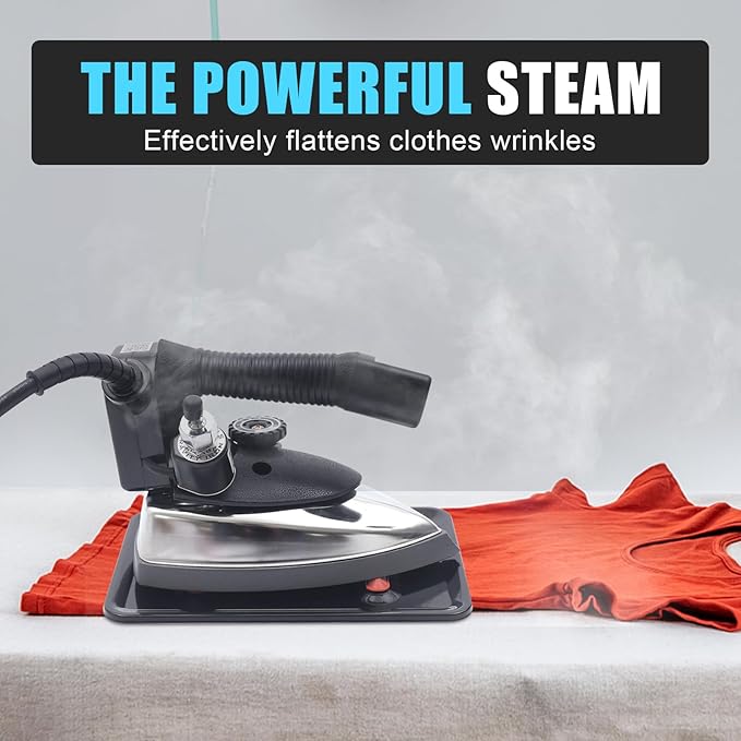 Industrial Professional Electric Steam Iron Lightweight Durable Aluminum Gravity-system Iron Large Capacity Portable 1200W High Performance 5 Temperature Settings for Clothing All Fabrics