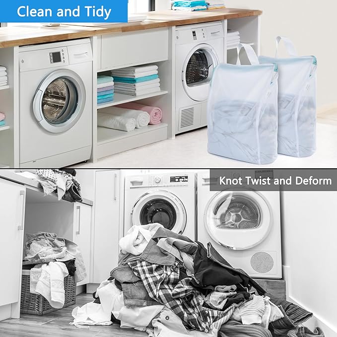 OTraki 12x16 Inch Mesh Laundry Bag 2 Pack Small Lingerie Bags with Handle and Zipper Fine Mesh Bags Delicate Washable Laundry for Home Colleage Travel Don't Drying, Melting 140-176℉, White