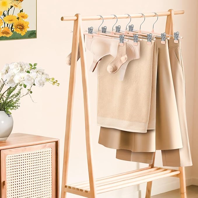 HUADYMEET 30 Pack 12Inch Pants Hangers with Clips,Metal Trouser Hanger for Jeans.Space Saving Skirt Hangers Heavy Duty Non-Slip Adjustable Clothes Shorts Hanger for Women,Men,Coral Pink