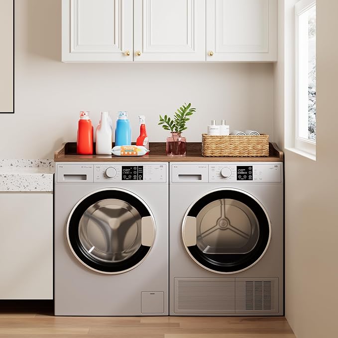 Washer Dryer Countertop, 54" W x 27.5"D Washer Dryer Topper with Non-Slip Mat, Laundry Countertop Organizer for Folding Clothes, Walnut