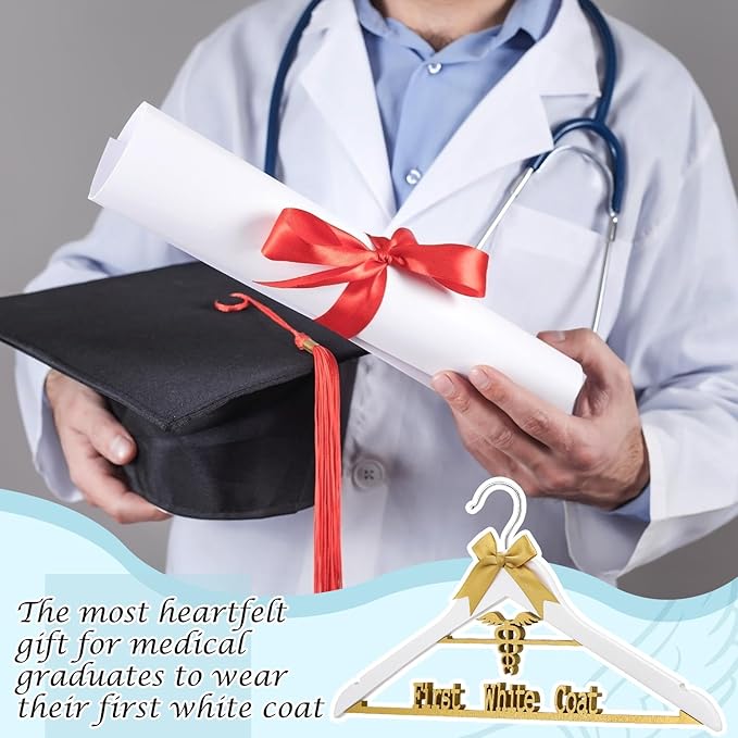 First White Coat Hanger Medical Student Graduation Gift for Pharmacist New Doctor PhD Gift White Coat Ceremony Med School Graduation Congratulation Favor