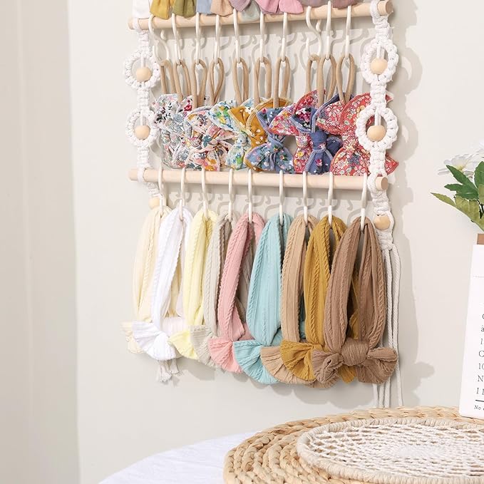 POVETIRE Headband Holder Bow Organizer for Girls Hair Bows, Baby Bow Hanger for Girls Hair Accessories Organizer Storage Wall Hanging Decor for Nursery Baby Girls Toddler Room