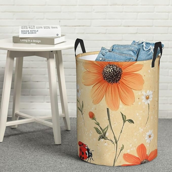 Ladybug And Flower Print Laundry Basket For Storage Bins Gift Baskets Bedroom Clothes Hamper