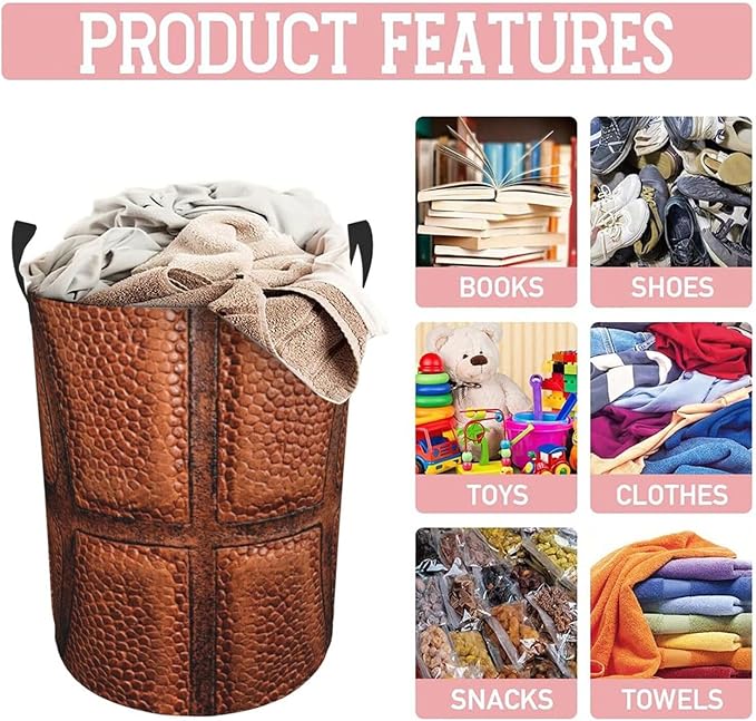 Basketball Round Laundry Hamper Basket Ball Texture Storage Basket Toys Clothes Organizer Bin For Home Bathroom Bedroom Dorm Nursery, 62l