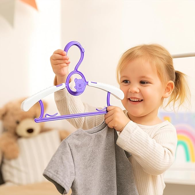 Baby Hangers for Nursery Closet 40 Pack Plastic Kids Clothes Hanger Space Saving Non Slip Extendable Toddler 11-14” Adjustable Hangers Heavy Duty Clothing Infant Hanger Bulk, Purple