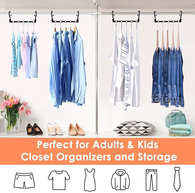 Magic Clothes Hangers Space Saving, Premium Closet Organizers and Storage, Sturdy Plastic Cascading Hanger with 360° Swivel Hooks for 20 Heavy Clothes, College Dorm Room Essentials for Girls, 4 Pack