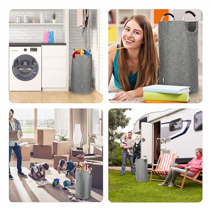 Large Laundry Hamper Bag Collapsible, Tall Laundry Basket with Sturdy Handles, Fabric Dirty Clothes Bin for Laundry, College Dorm, Boys, Man, Durable Heavy Duty Two-Layer – 90L Grey