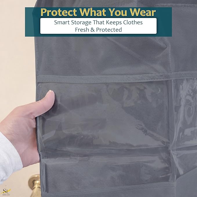 50" Garment Bags for Hanging Clothes, Pack of 3 Suit & Dress Covers for Storage and Travel, Long Gown Bags with Zipper, Dark Grey